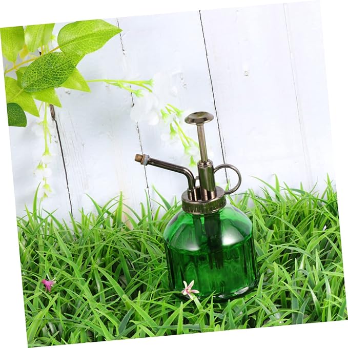 VOSAREA Vintage Glass Watering Kettle Mist Spray Hand Pressure Type Spray Bottle for Indoor Plants 500ml Capacity Glass Design for Flower Gardening and Succulent Care