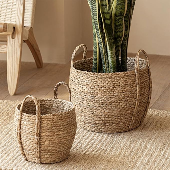 Wicker Planter Basket, Basket Planters for Indoor Plants, Rattan Grass Woven Flower Baskets, Planter Pot for Living Room,Floor Standing Storage,Balcony Garden Decoration (13.77x14.17in)