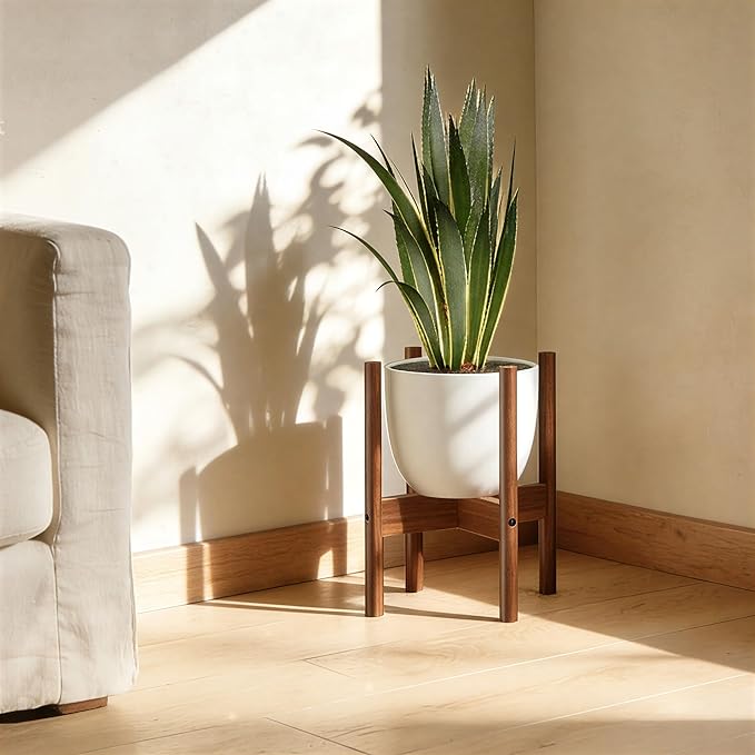 ALIGADO 2 Pack Bamboo Plant Stands Indoor, for Up to 12 Inch Pots, Built to Fit Corners, Sturdy & Stable Design, Walnut Finish