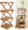 BEEFURNI Acacia Ladder Plant Stand Indoor Corner, Wooden Outdoor Plant Stand 4 Tier, Foldable Multi Tier Plant Stand, Corner Plant Stand Indoor, Tall Plant Rack For Office, Balcony, Patio, 1-year Warranty
