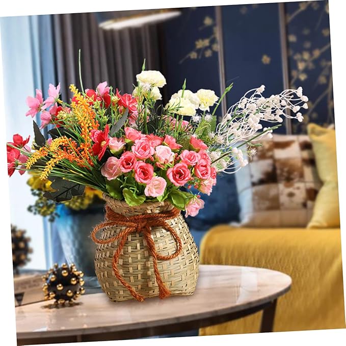 Zerodeko 1pc Bamboo Basket Seagrass Basket Woven Baskets Rustic Wicker Vase Rattan Plant Container Round Storage Basket French Bucket Vase Basket for Fruit Woven Flower Container Fruit Vase