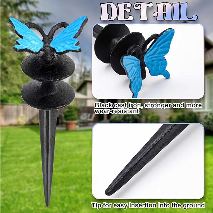 Tandefio 3 Pcs Colorful Butterfly Garden Hose Guide Stakes, Heavy Duty Decorative Antique Black Cast Iron Metal Hose Guides, Plant Protector for Lawn Yard Flower Bed