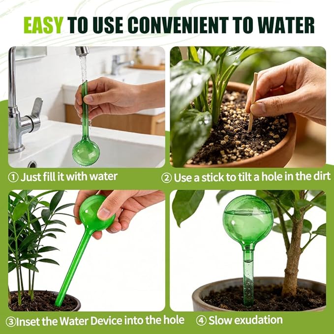 Yahpetes Automatic Watering Globe Plant Watering Globes Plastic Watering Bulbs Waterer Flower Water Drip Irrigationdevice Self Watering System (Clear+Green)