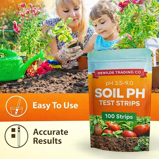 Soil pH Paper Test Kit – 100 Tester Strips (3.5-9 Range) – Use for Testing Garden Home Lawn Grass Vegetable Gardening Dirt Yard Compost Outdoor and Indoor Plants, Green