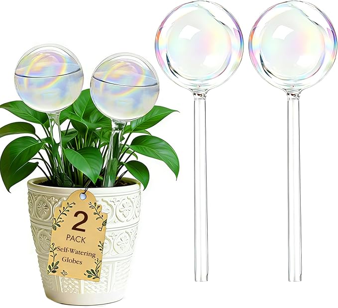 Glass Self-Watering Globes – Rainbow Clear Glass Self Watering Planter Insert for Indoor Outdoor Pot, Plant Watering Device for Vacation Plant Care, Drip Irrigation System, Garden Patio Hanging Plant