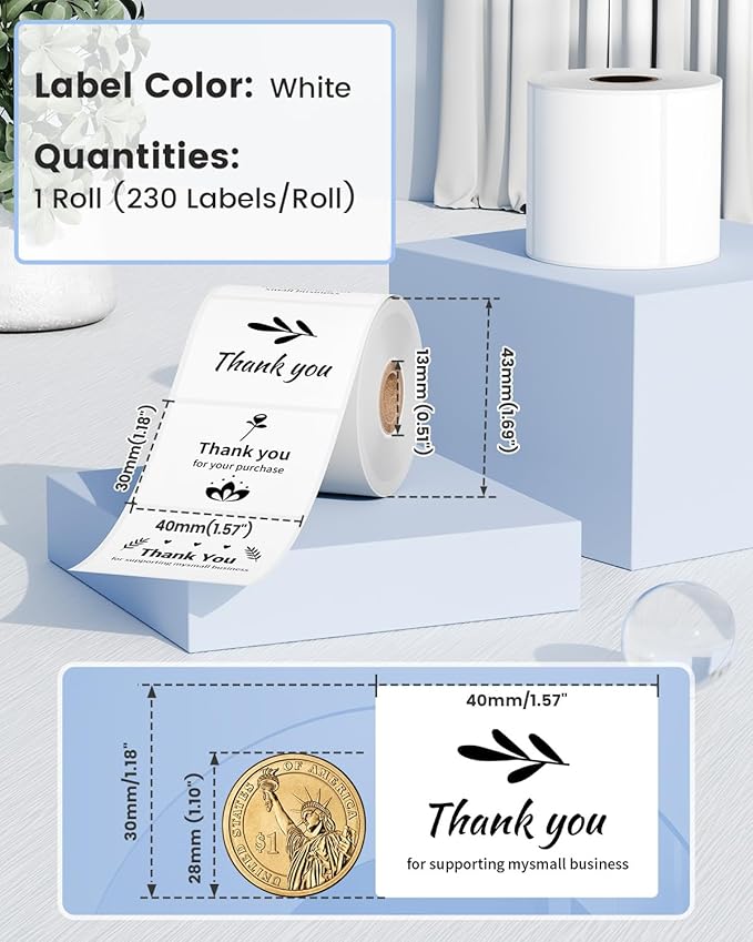 M100 M110 Thermal Labels 1.57"x1.18" (40x30mm), for M100/ M110/ M220/ M221/ M250/ M260 Label Maker, Compatible with Phomemo Labels, Original Refills, Waterproof White Sticker for Office/Business/Home