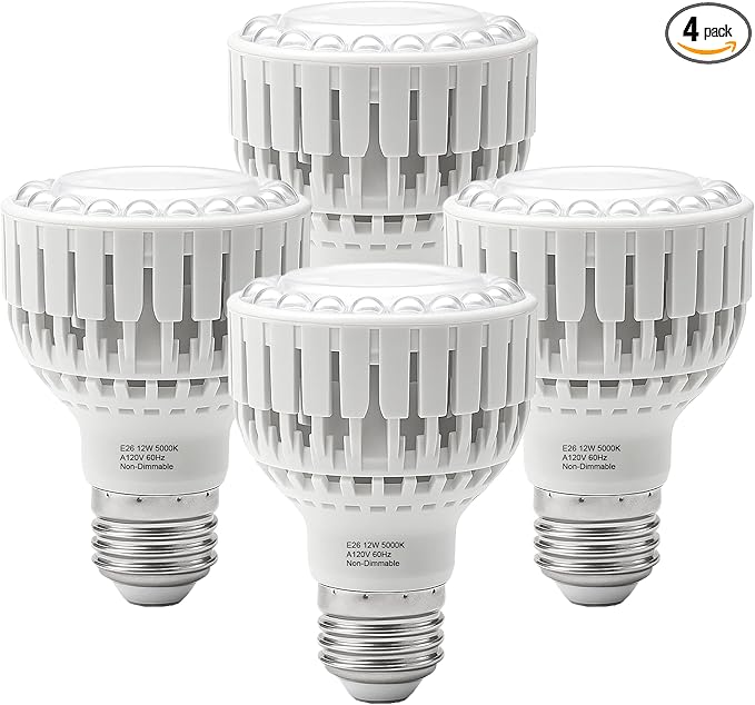 Juhefa LED Grow Light Bulb E26, Full Spectrum 5000K Plant Light Bulb for Indoor Plants Growing, 12W (Equivalent to 80W), High Output for Faster Growth, 4 Pack