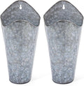Mkono Galvanized Metal Wall Planter Farmhouse Wall Vase for Artificial Plants Flowers, Rustic Hanging Fake Flowers Holder Country Home Bedroom Living Room Decor Set of 2, Silver, Small