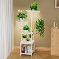 Homsorout Plant Stand Indoor with Grow Light, 5-Tiered Tall Plant Stand Indoor, Metal Plant Shelf with Hanging Basket Hook and Adjustable Light, Ideal for Living Room, Garden, Patio white