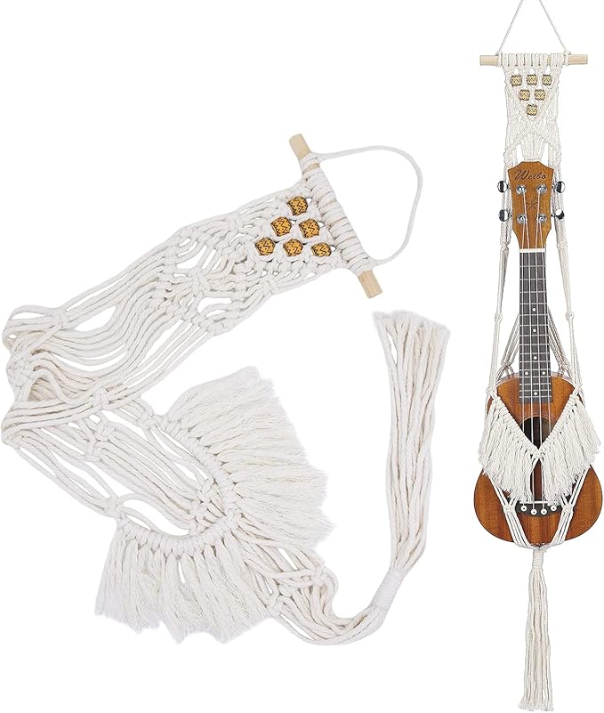 Ukulele Hanger Macrame Wall Mount Hanger Stand Holder for Soprano Ukulele Wall Decor Case Alternative Kit