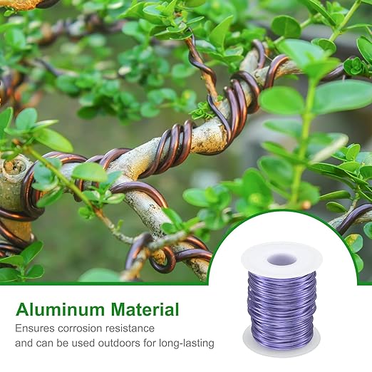 HARFINGTON Bonsai Wire Anodized Aluminum Training Wire Roll 1.5mm/15 Gauge 98ft Length Bendable Bonsai Tree Wire for Garden, Horticulture, Landscape, Planting, Purple