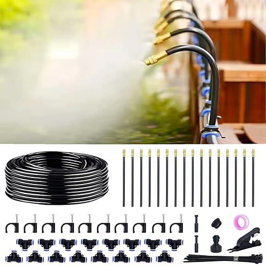 Thiswing 360° Adjustable Drip Irrigation System - 50 FT Garden Watering System with 16 Nozzles, Raised Bed Sprinkler Irrigation System, Garden Mister for Yard, Lawn, Plants, 5/16" Tubing