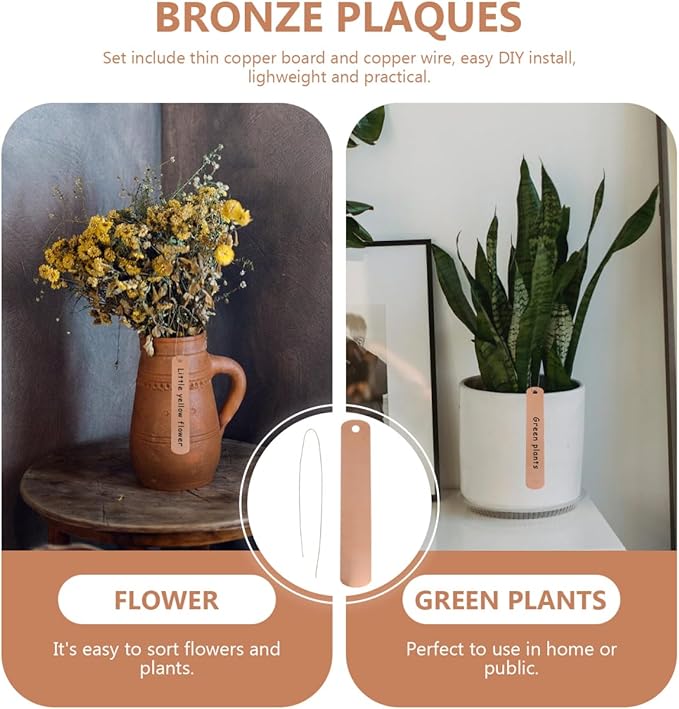 Hemoton Copper Plant Tags with Copper Ties 30Pcs Waterproof Metal Tags Garden Labels for Outdoor Pots and Planters Reusable Plant Markers for Lawn and Garden Identification
