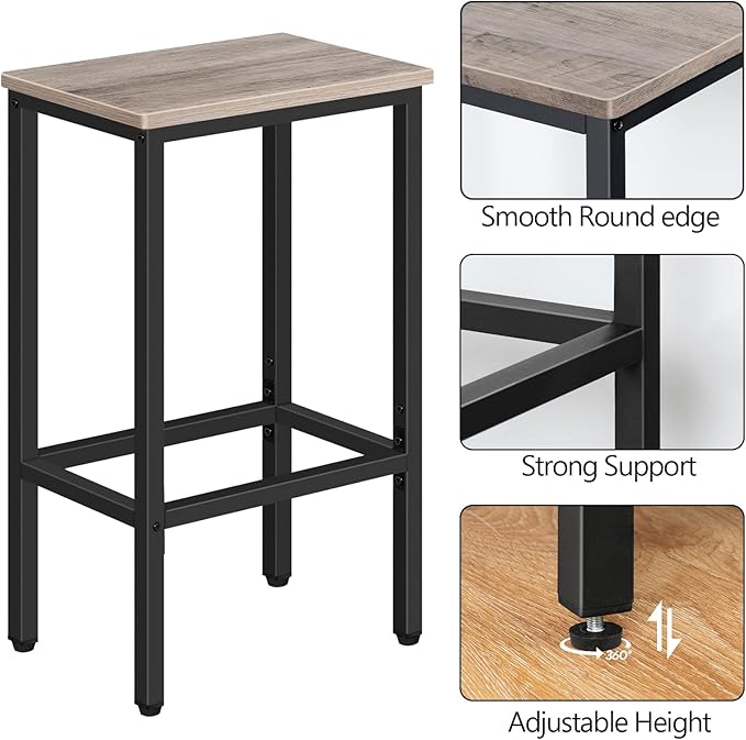 MAHANCRIS Bar Stools, Set of 2 Bar Chairs, Kitchen Breakfast Bar Stools with Footrest, 25.8" Dining Stools, Rectangular Industrial Bar Chairs, for Dining Room, Kitchen, Greige BAHG0101Z