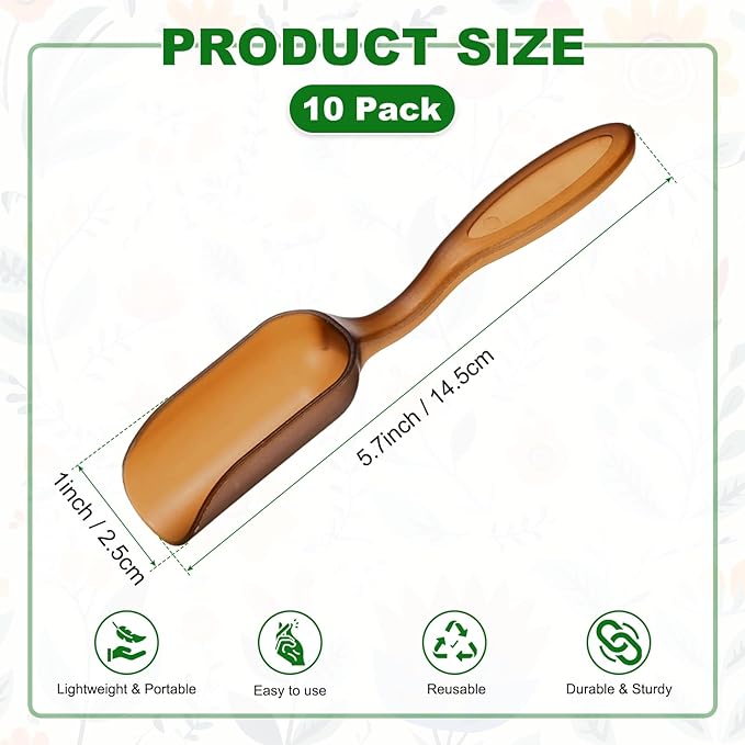 M METERXITY 10-Pack Mini Gardening Shovel Spoons, Plastic Garden Soil Scoops for Cultivation Digging Transplanting/Flower Planting/Plant Succulent, Colorful Small Gardening Tools [Brown]