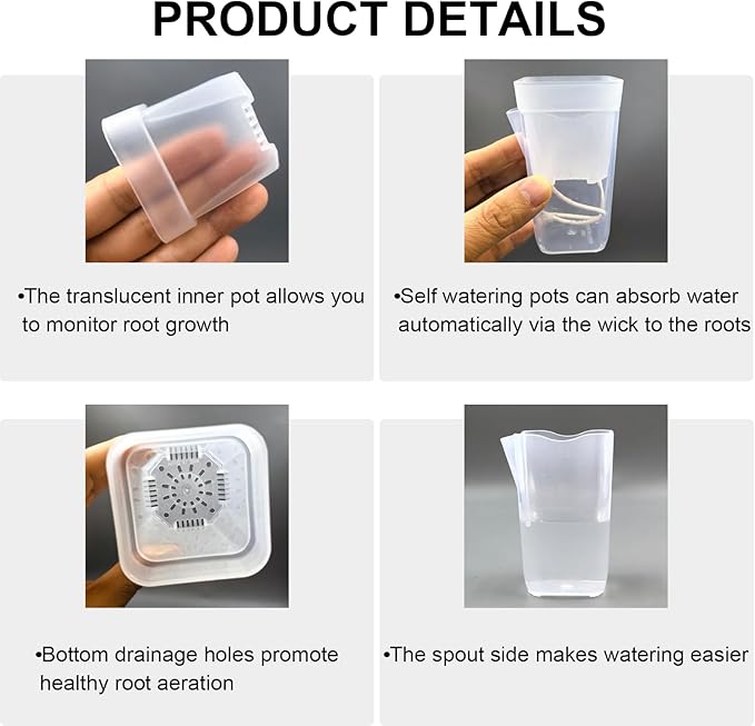 15 Pack 2 inch small self watering pots for indoor plants,semi hydroponic pots for leca and pon,clear plastic plant pot for propagation,seedling,cutting and African violet (muti-color, 2 inch)