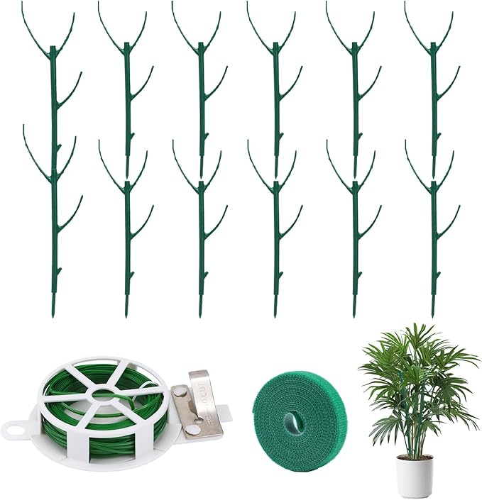 Decorative Stackable Twig, Plant Support Frame & Cage Support Rings, Plant Holder Stick Moss Pole, Twig Trellis with 12 Poles for Indoor Outdoor and Potted Plants Flower Other Climbing Plants