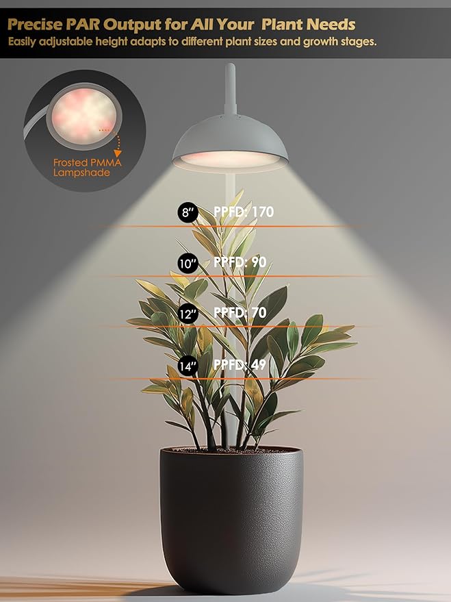 GLOWRIUM Smart Grow Lights for Indoor Plants,10W Full Spectrum LED Plant Light with 3/9/12 Timer,10 Dimmable Levels,Height Adjustable Grow Light with Base (White)