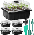 Sfee 5 Pack Seed Starter Tray Kit, 60 Cells Seedling Starter Trays with Humidity Dome and Base Greenhouse Growing Trays, Reusable Seed Germination Seedling Tray with Garden Tools Labels (Black)