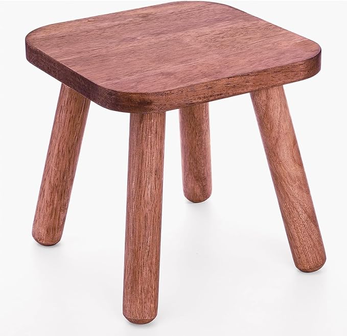 9.3 Inch Small Wooden Step Stool for Adults, Solid One Step Wood Stools Holds up to 300 Lbs, Square Plant Stand Sitting Stool Footstool for Kitchen Bathroom Living Room