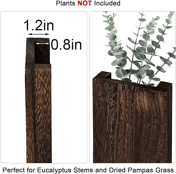 Wood Wall Planter Set of 2, Wooden Wall-Mounted Vase with Shelf for Plants & Candles, Farmhouse Hanging Wall Decor for Living Room, Bedroom, Bathroom, Entryway, Narrow Spaces, 13.8" x 5"