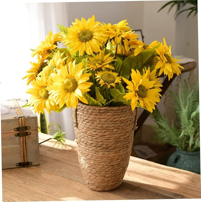 Large Seagrass Woven Basket for Plant Display Tall Pot Handle Multi-Purpose Desktop Planter for Home Decor
