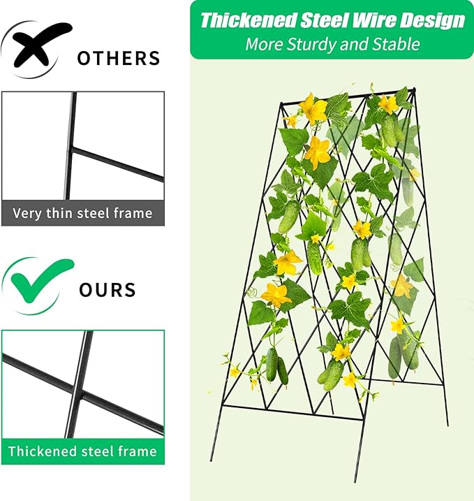 DoCred Cucumber Trellis, 2 Pack Metal Foldable A Frame Garden Trellis for Raised Bed Climbing Plants, Vegetables, Includes Plant Support Clips, Twist Ties, Plastic Ties, A Frame Trellis, Black