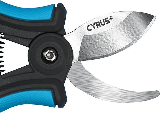 CYRUS 6'' Garden Scissors Small Pruning Shears with Curved Blades,Hand Pruners for gardening,Floral Flower Shears for Plants Trimming,Stainless Steel Blue