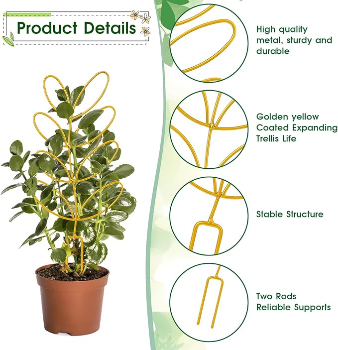 Metal Trellis for Potted Plants, 2 Pack 12'' Small Leaf Shape Plant Climber Supports Mini Garden Trellis Indoor Climbing Plants Stakes Houseplant Accessories for Hoya Vines, Pothos, Flower, Monstera