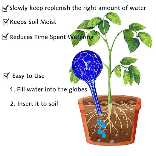 Plant Watering Globes - 6 Pack Colorful Glass Self Watering Bulbs for Plants, Automatic Plant Watering Devices for Indoor & Outdoor Use