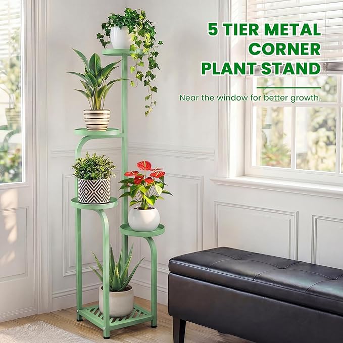 TOSKING 5 Tier Tall Plant Stand Indoor Outdoor,Anti-Tip Plant Stand indoor, Wide Base for Pots, Child and Pet Friendly,Heavy Duty Corner Shelf for Plants & Decor, Space Saving ,Tiered Metal Flower Pot Stand for Balcony, Garden, Living Room, Patio ( Sag...