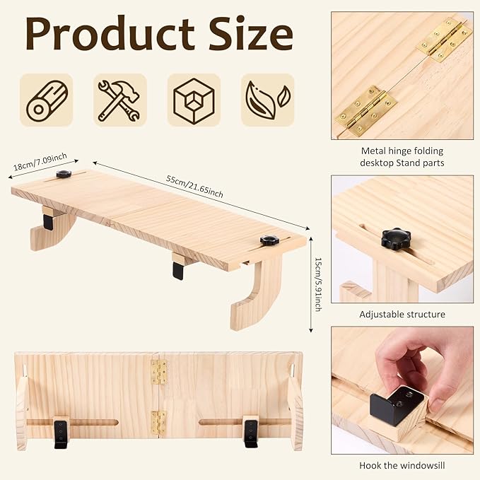 1 Pcs Natural Window Sill Plant Shelf for Plants 21.7 x 7.1 x 5.9 Inch Windowsill Extender Window Plant Floating Shelves No Drilling Wooden Bracket for Cat Perch Planters (Right Angle)