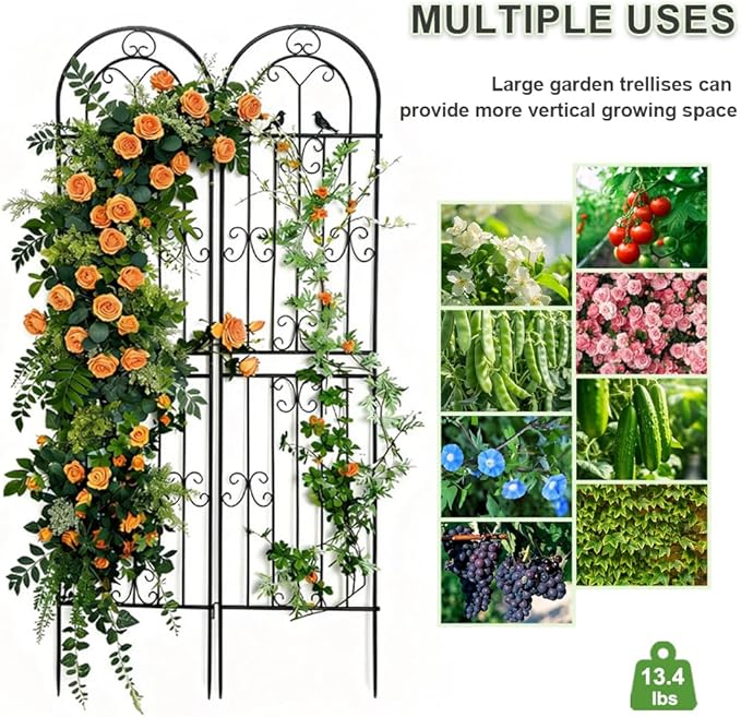 2 Pack Metal Garden Trellis, 86.7" H x 19.7" W Black Coated Wire Lattice Panel, Sturdy Plant Support for Climbing Roses Vines Cucumber Vegetables Outdoor Patio Yard