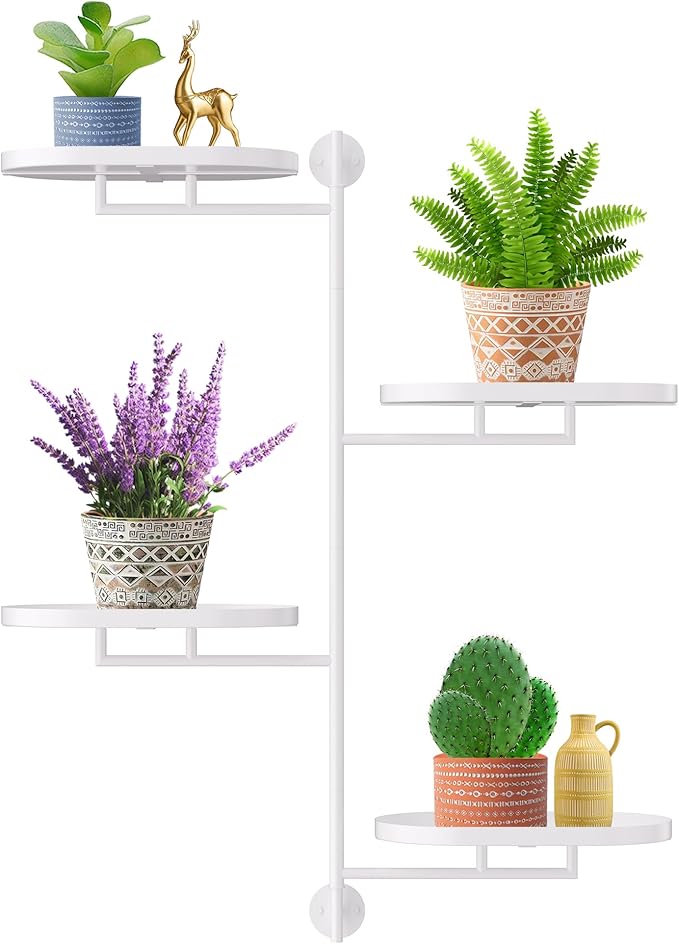 YQSLYSF Window Rotating Plant Stand Shelf Indoor White Metal Floating Shelves 4-Tier Wall Mount Plant hanger Holders for Wall Planter Modern Home Decor window sill gifts
