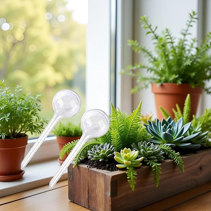 Plant Watering Globes, 2Pcs Plastic Plant Automatic Water Bulbs Flower Self Feeder Balls Irrigation Device Auto Waterer Planter Insert Stakes for Indoor Outdoor Garden Potted