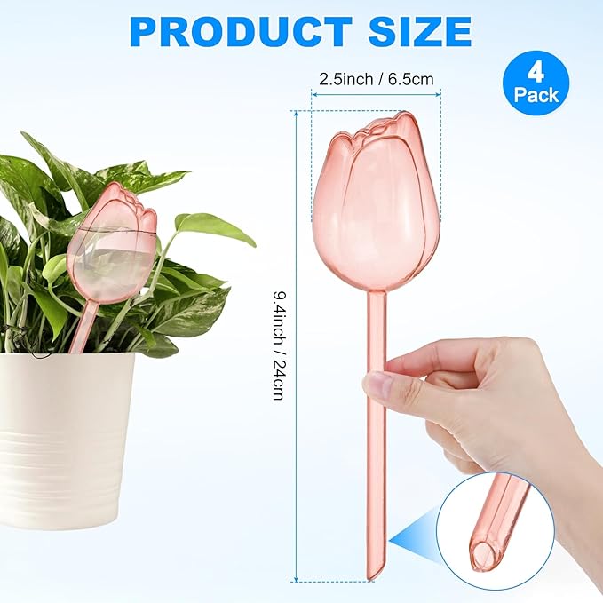 M METERXITY 4-Pack Plant Watering Globes, 9.4 Inch Plastic Self Watering Planter Insert for Indoor/Outdoor Plants, Self Water Devices [Champagne]