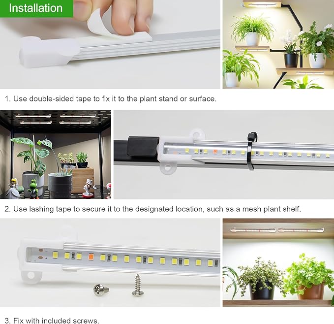 Wiaxulay 8 inch Grow Light Strip, 56 LEDs Full Spectrum Grow Lights for Indoor Plants, Under Cabinet Grow Lamp with Auto Timer 6/12/16 Hrs, 3 Lighting Mode, Ideal for Seedling, Plant Stand, 2 Bars