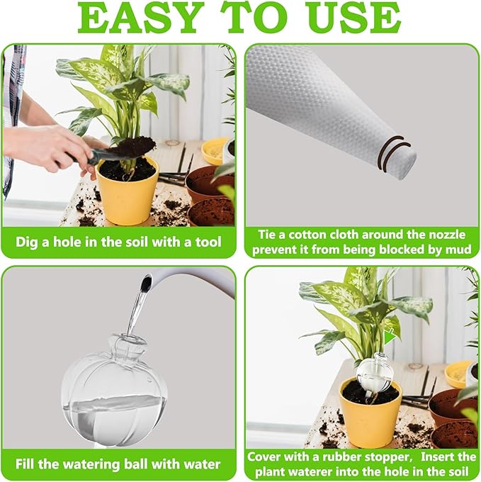 Suyeah 6 Pack Plant Watering Globes Top Fill, Self Watering Planter Spikes Insert, Self Watering Planter Insert Plant Watering Devices Plant Watering Bulbs for Indoor and Outdoor (Pumpkin)