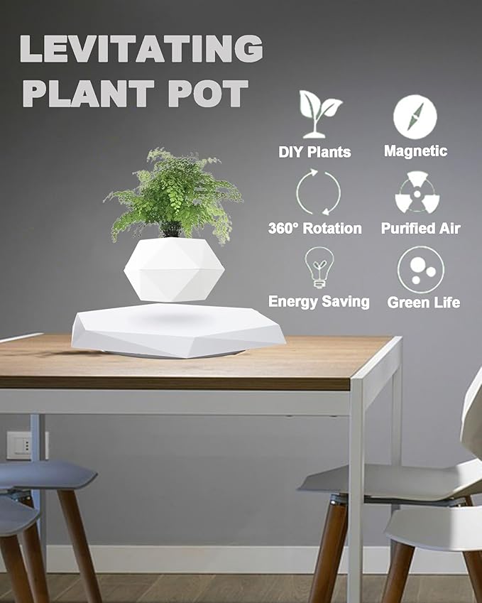 Levitating Plant Pot, Floating Plant Pot for Air Bonsai Planter, Magnetic Levitating Flower Pot Planter for Office Home Decoration, Ideal Home Gift for Halloween Thanksgiving Christmas (White)
