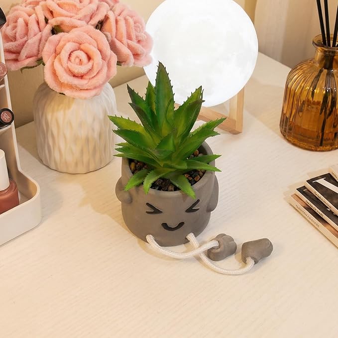 Cute Artificial Succulent Plant in Cement Pot with Hanging Legs - Kitchen Shelf, Bathroom, Office Wall Decoration, Mini Fake Succulents Decor Accents for Desk Shelf - Set of 1