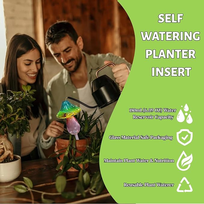 Plant Watering Globes,Glass Watering Bulbs Self Watering Planter Insert Devices 4PCS Plant Waterers for Indoor Plants for Travel Vacation(Mushroom Strawberry Shape)