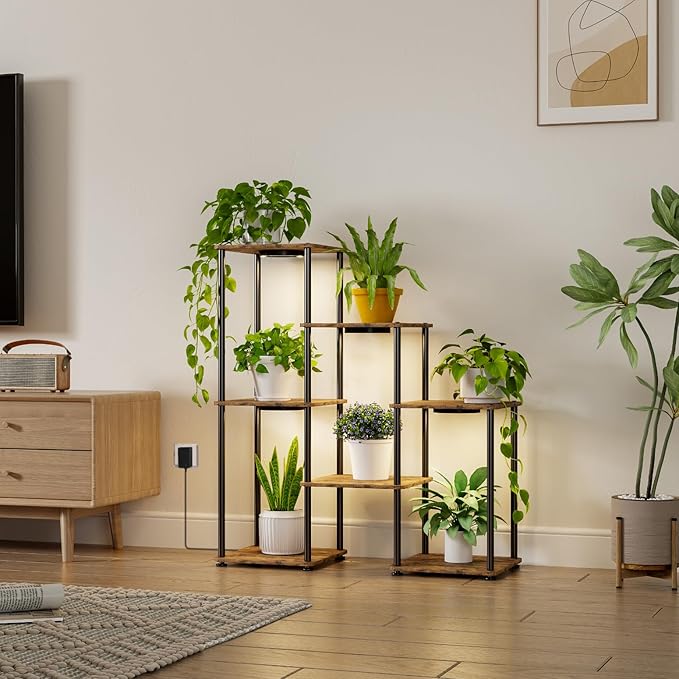 Bstrip Plant Stand Indoor with Grow Light, 33" High Indoor Plant Shelf, 7 Tier Flower Stand with Plant Light Full Spectrum, Metal Plant Holder with Light, laddered Plant Rack for Home, Corner, 29.9×11.0×33.1''