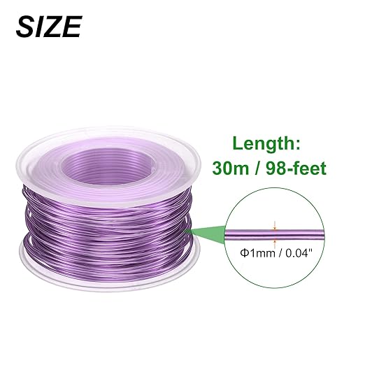 HARFINGTON Bonsai Wire Anodized Aluminum Training Wire Roll 1mm/18 Gauge 98ft Length Bendable Bonsai Tree Wire for Garden, Horticulture, Landscape, Planting, Light Purple