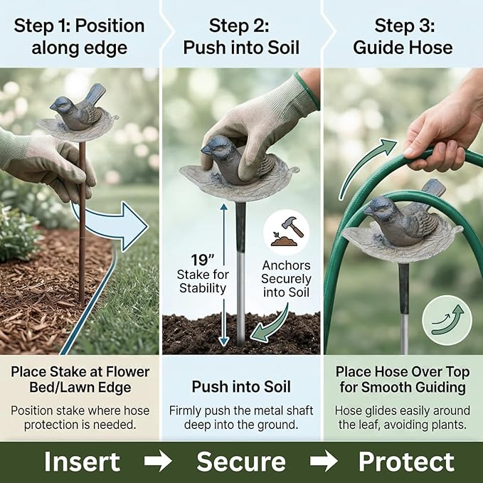 Carvers Olde Iron Decorative Garden Hose Guide Stake – 19" Solid Aluminum Heavy Duty Hose Protector for Landscaping, Flower Beds & Yard Edging - Bird