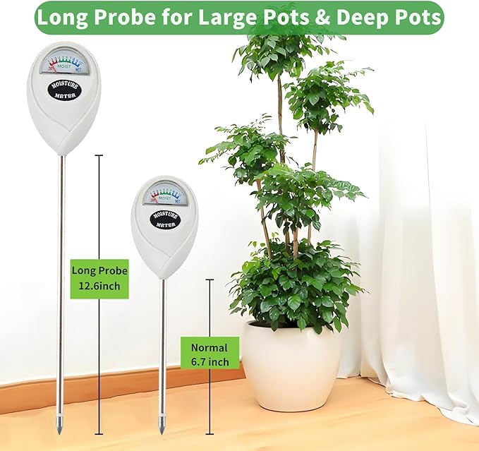 Censinda Soil Moisture Meter, 2 Pack Long Probe Soil Moisture Monitor for House Plants, Soil Hygrometer Moisture Sensor for Indoor & Outdoor, Garden, Farm, Lawn Plant Care, No Battery Needed(White)