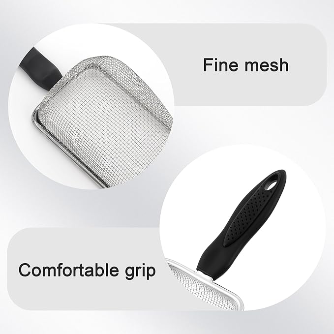 Stainless Steel Mesh Litter Shovel, Metal Non-Slip Black Handle Sifter, Fine Mesh Reptile Cleaner Scooper for Lizard Substrate, Reptile Terrarium Sand & Waste