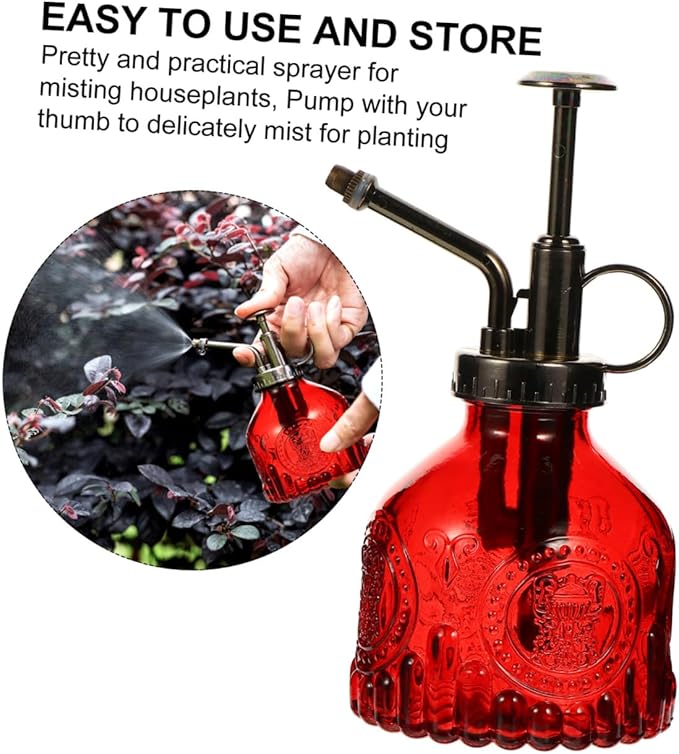 GALPADA Vintage Embossed Glass Watering Spray Bottle for Plants – Portable Handheld Mister Manual Press for Indoor and Outdoor Garden Use