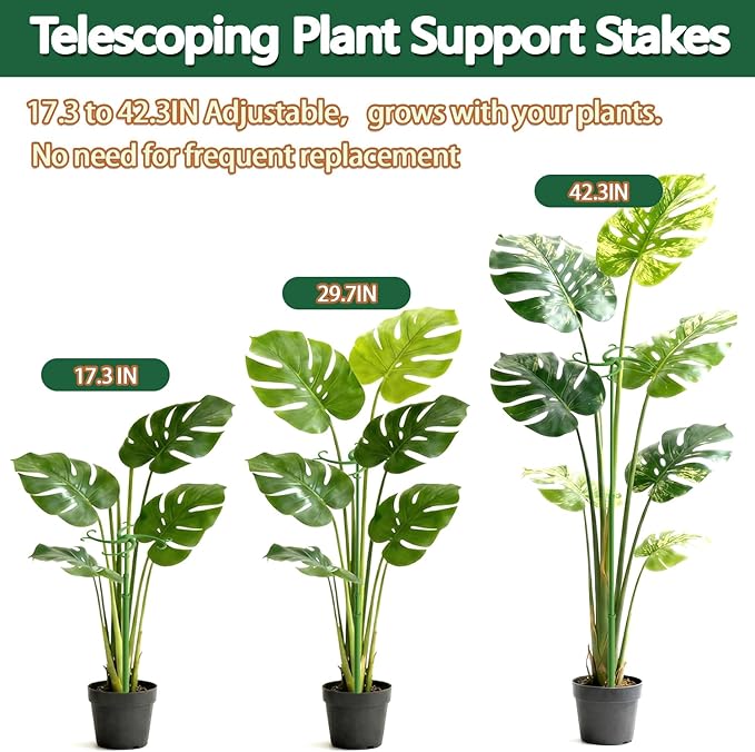Telescoping Plant Support Stakes,3Pack 17.3 to 42.3IN Adjustable Monstera Plant Support,Garden Stakes with Clips,Sturdy Plant Sticks for Indoor Outdoor Plants, Orchid, Tomato, Vine,Monstera