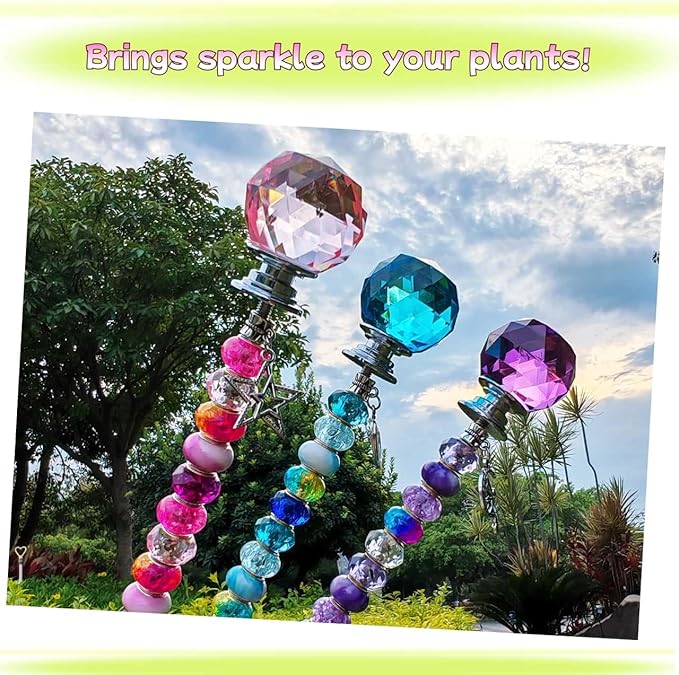 72Pcs Beaded Garden Stakes Kit - DIY Fairy Wand Garden Stake Beads Kit, Fairy Garden Accessories Outdoor for Different Festivals, Beadable Items Ball-(Purple+Lake Blue+Pink)
