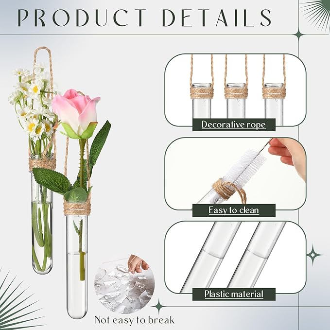 Baderke 24 Pack Plastic Hanging Propagation Tubes Propagation Station Vases Wall Hanging Plant Vase for Planters Hydroponic Office Garden Flowers Decor Lover Gift (Natural Color)